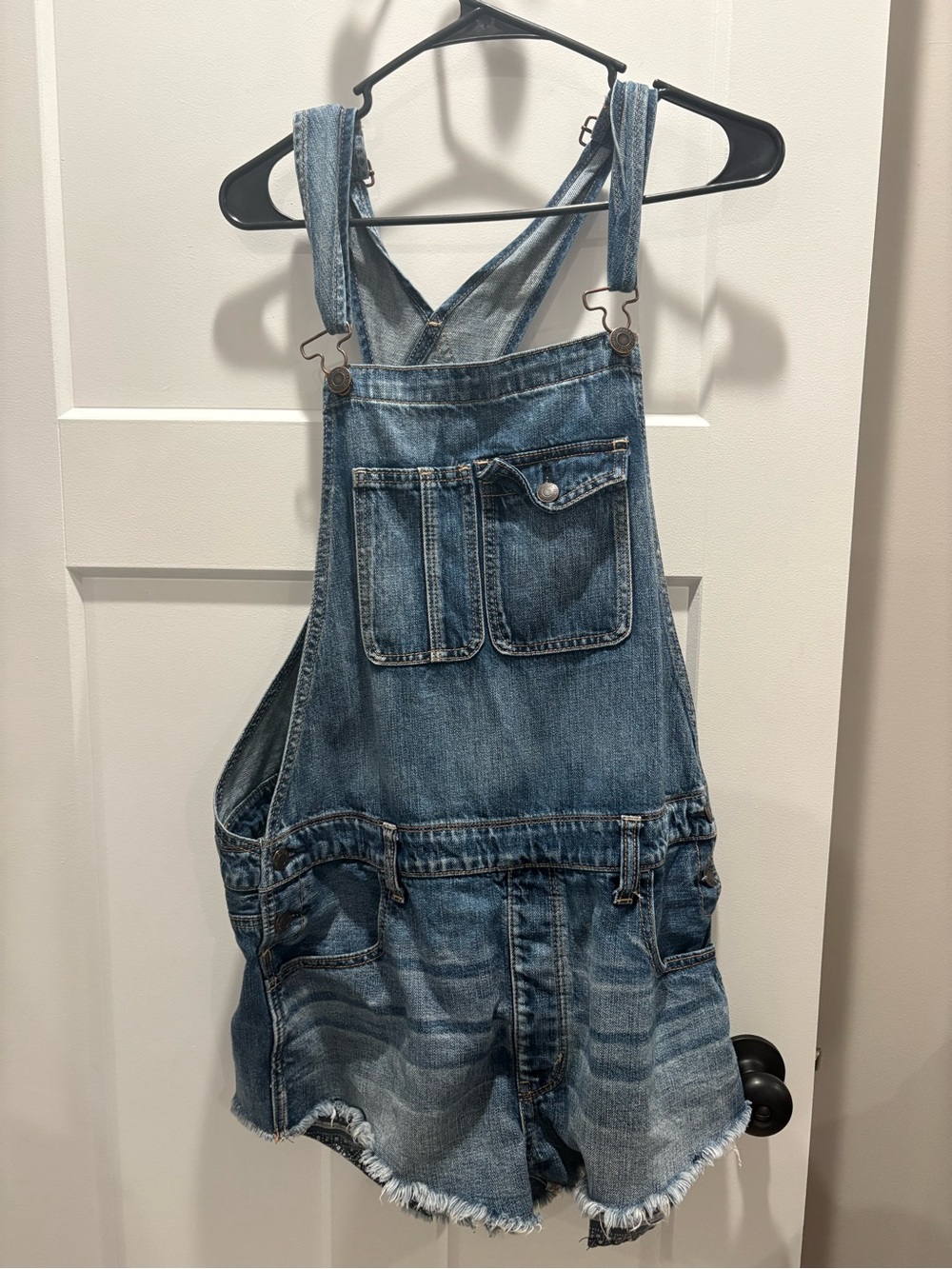 American Eagle Outfitters Distressed Blue Denim Short Overalls